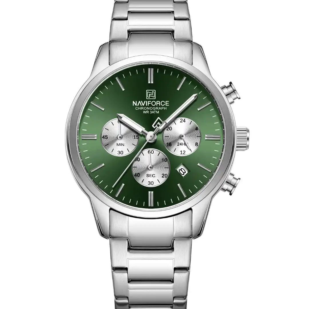 NaviForce NAVIFORCE NF8076 Men's Chronograph Quartz Watch (Silver Green Edition) — Men's Watch India
