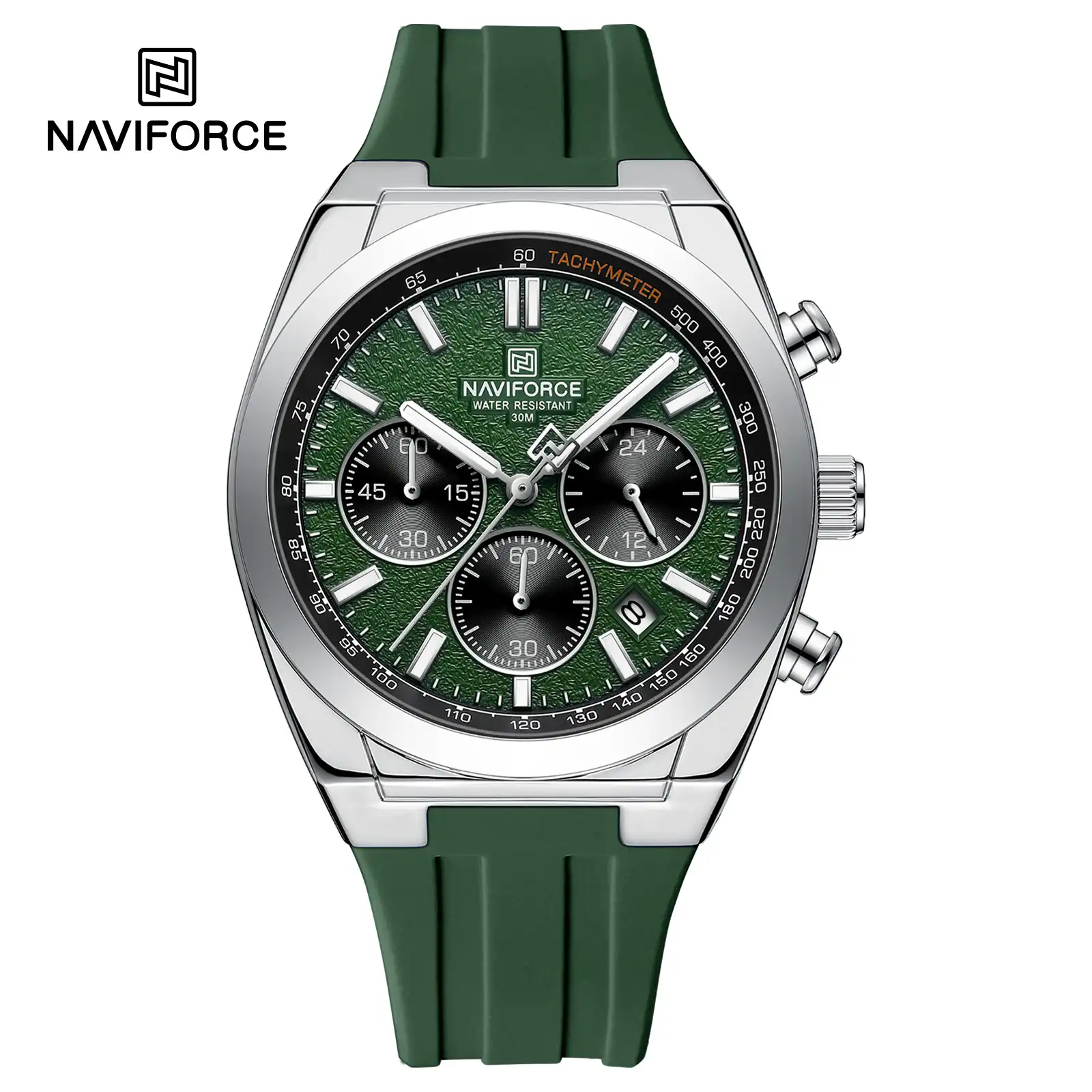 NaviForce NAVIFORCE NF8080 Men's Chronograph Quartz Watch (Silver & Green Edition) — Men's Watch India