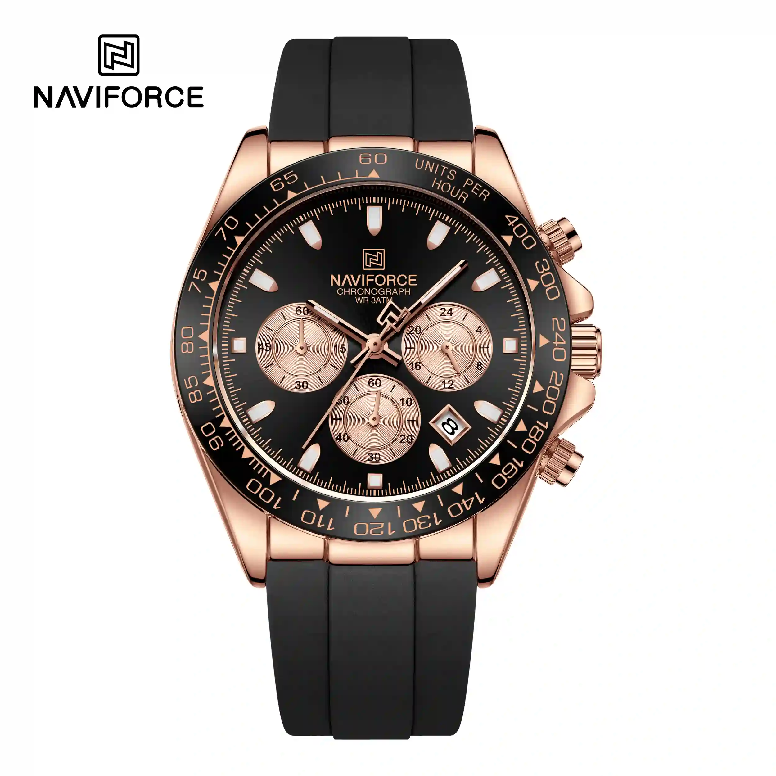 NaviForce NAVIFORCE NF8054 Men's Chronograph Quartz Watch (Rose Gold & Black Edition) — Men's Watch India