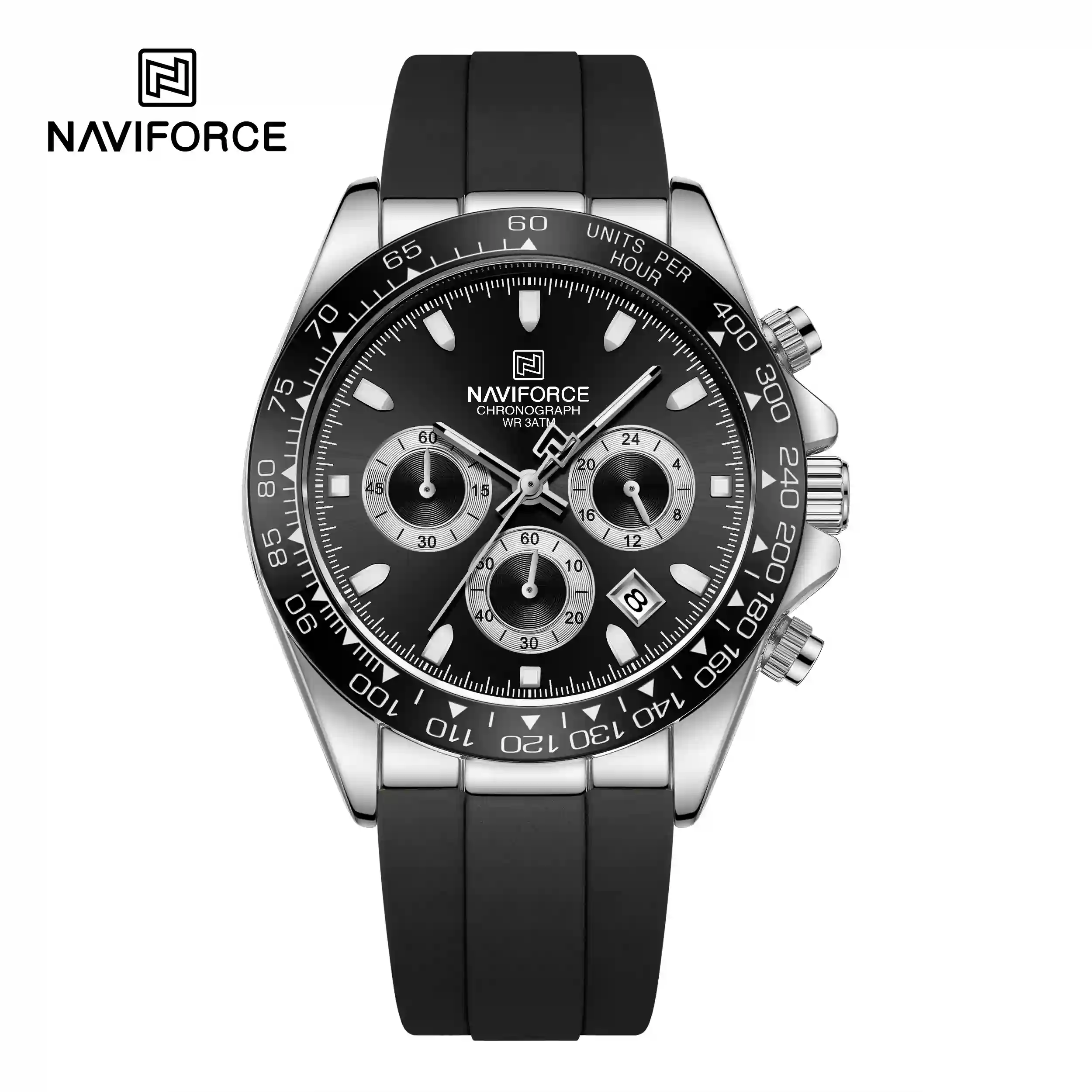 NaviForce NAVIFORCE NF8054 Men's Chronograph Quartz Watch (Silver & Black Edition) — Men's Watch India