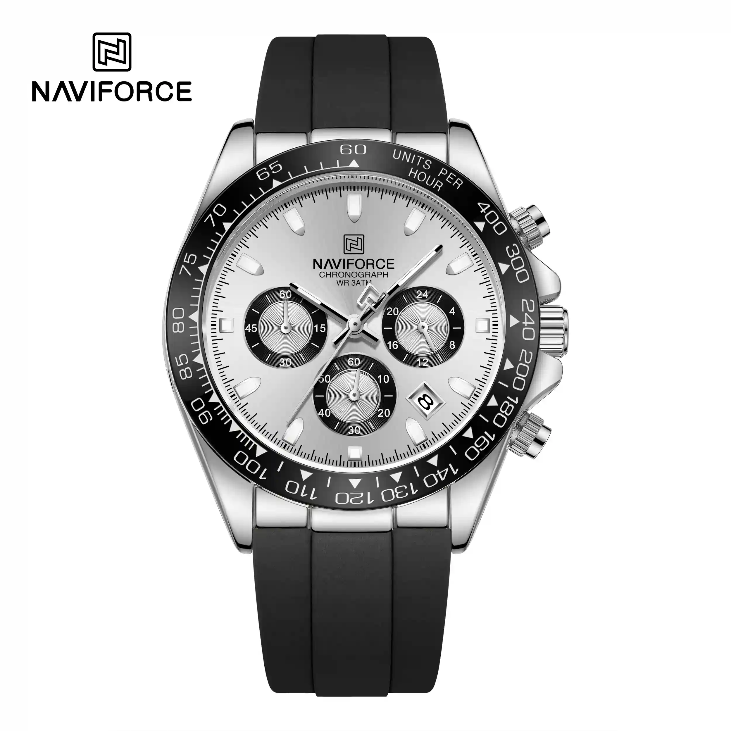NaviForce NAVIFORCE NF8054 Men's Chronograph Quartz Watch (Silver & White Edition) — Men's Watch India