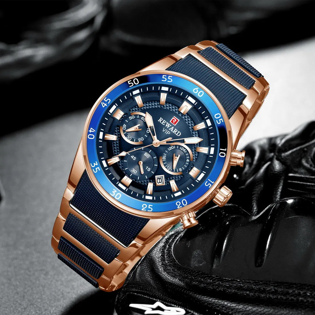 Reward RD81011M Men's Chronograph Quartz Watch (Rose Gold & Blue Edition) — Men's Watch India