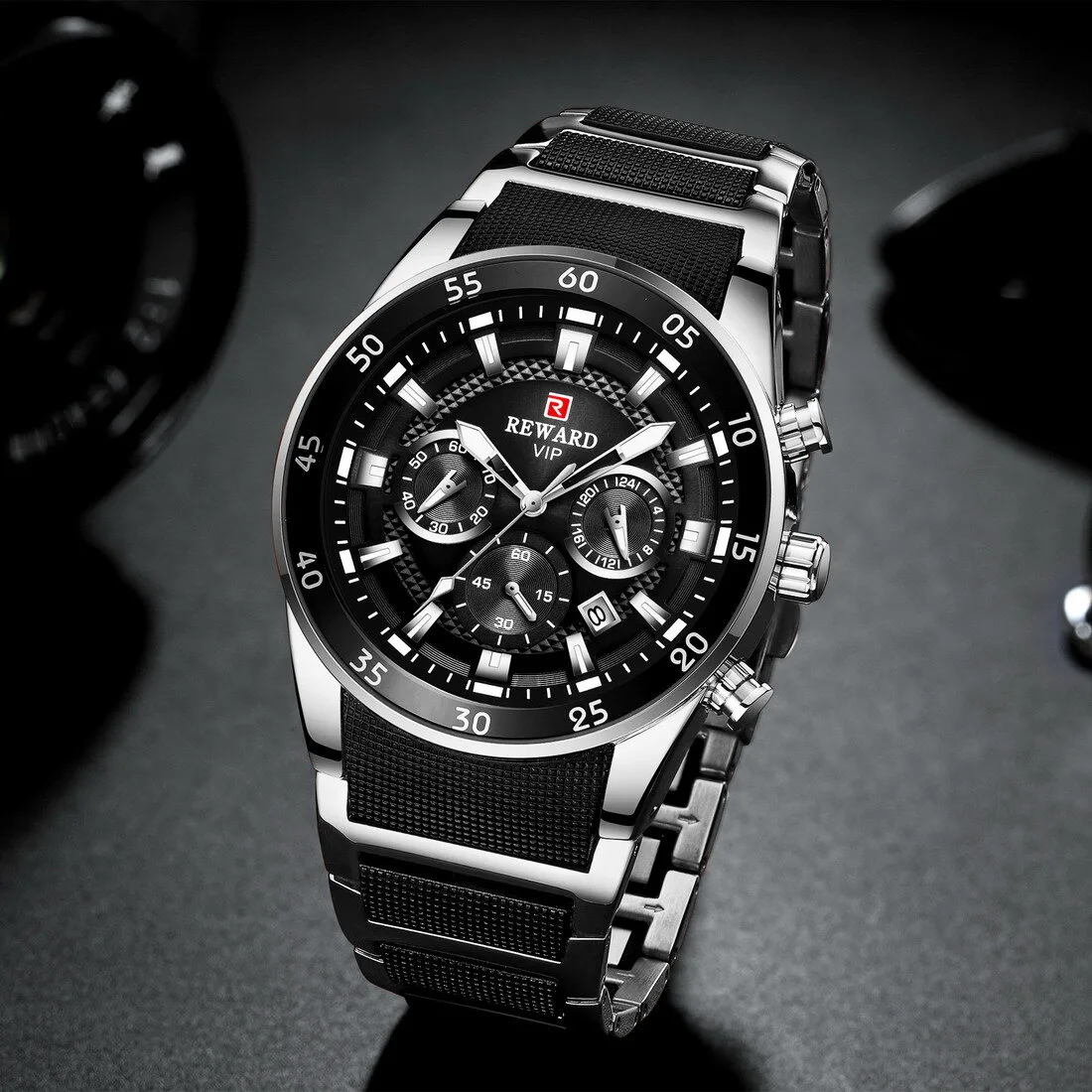 Reward RD81011M Men's Chronograph Quartz Watch (Silver & Black Edition) — Men's Watch India