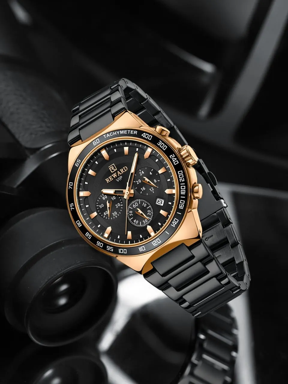 Reward RD81967M Men's Chronograph Quartz Watch (Rose Gold & Black Edition) — Men's Watch India