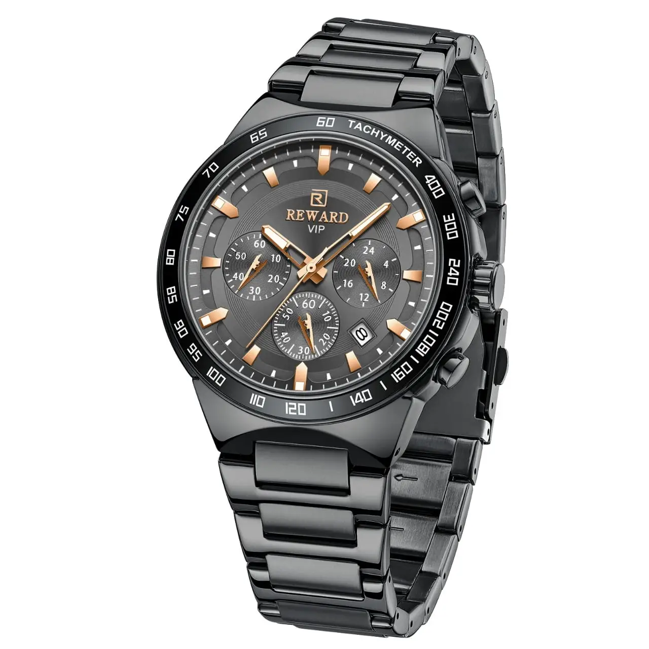 Reward RD81967M Men's Chronograph Quartz Watch (Gunmetal & Black Edition) — Men's Watch India