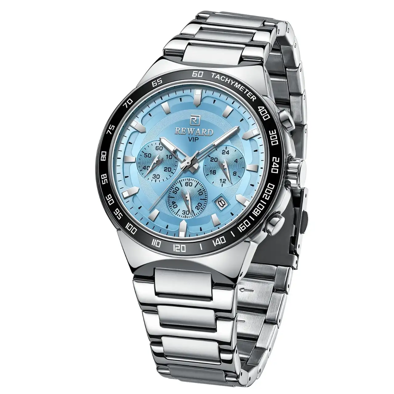 Reward RD81967M Men's Chronograph Quartz Watch (Silver, Black & Blue Edition) — Men's Watch India