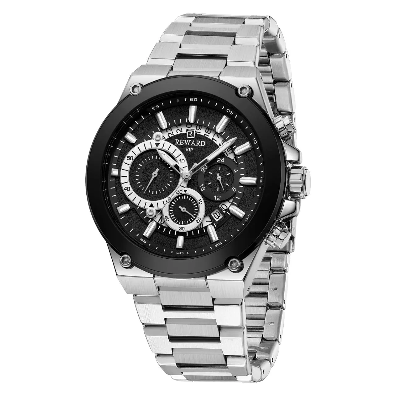 Reward RD812259M Men's Chronograph Quartz Watch (Black & Silver Edition) — Men's Watch India